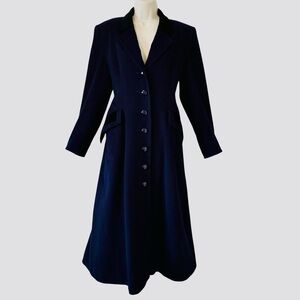 Jaeger - Navy Wool/Cashmere Long Fitted Coat with Velvet Detail - 10
